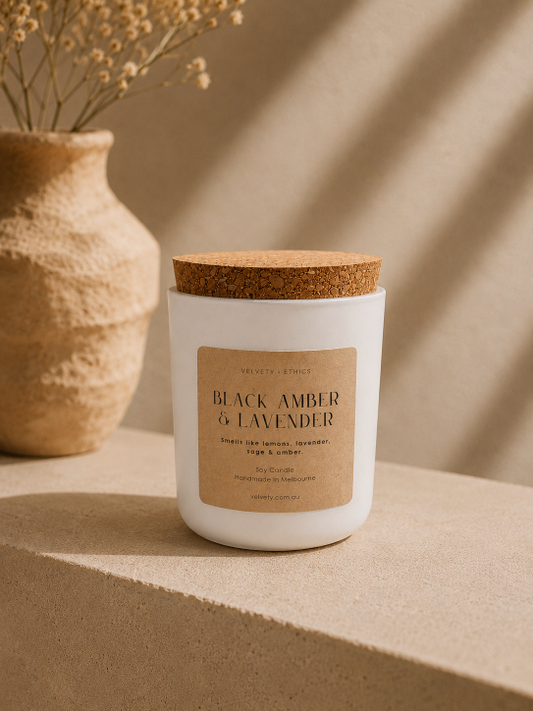 Black amber & lavender vegan soy candle