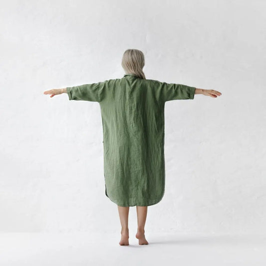 Linen shirt-dress olive by Seaside Tones Seaside Tones