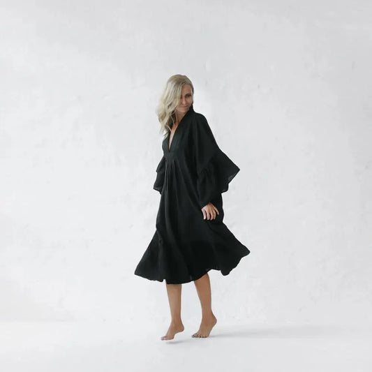Sea Khaki, Blue, Black & Pink Neon Linen Dress by Seaside Tones Seaside Tones