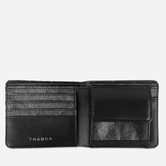 Black Vegan Leaf Leather Coin Wallet Thamon
