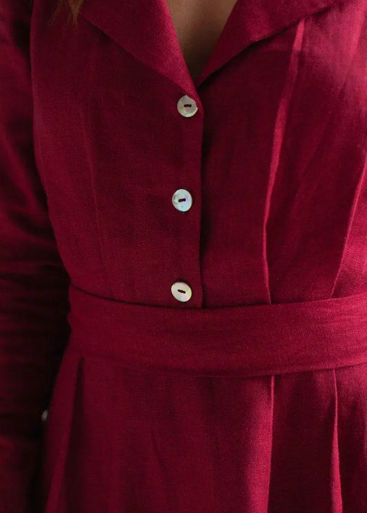 Burgundy Maxi Linen Dress Janet Nich