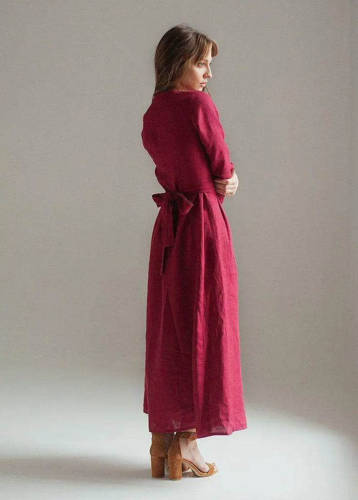 Burgundy Maxi Linen Dress Janet