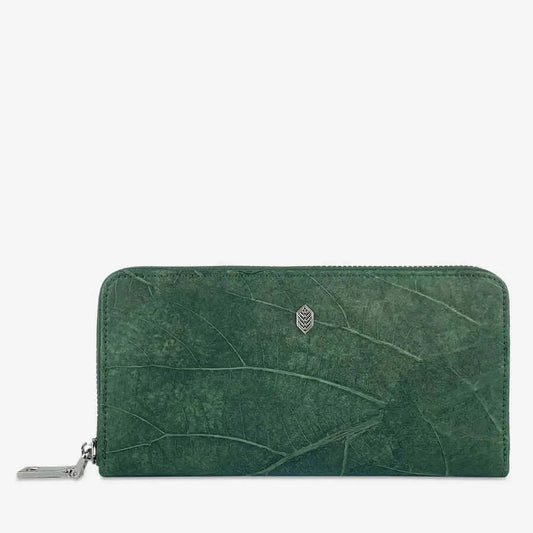 Green Leaf leather large Zip Wallet Thamon