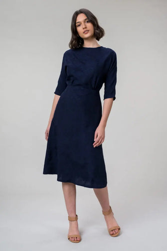 KATIE DRESS IN LINEN Navy Rose by Wilga Clothing Wilga Clothing