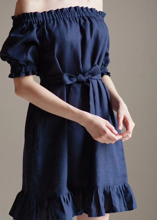 Lia Linen Dress In Dark Blue Nich