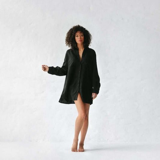 Linen boyfriend shirt in black by Seaside Tones Seaside Tones
