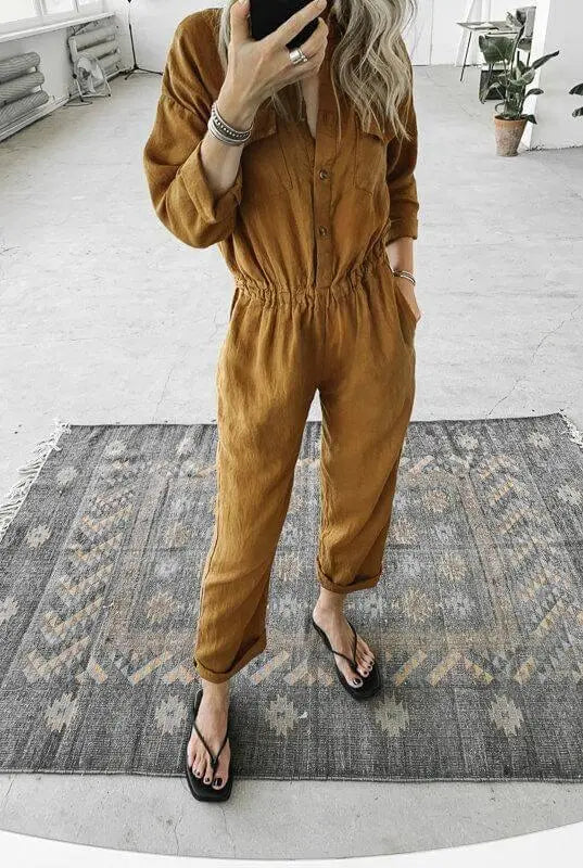 Linen playsuit mustard by Seaside Tones Seaside Tones