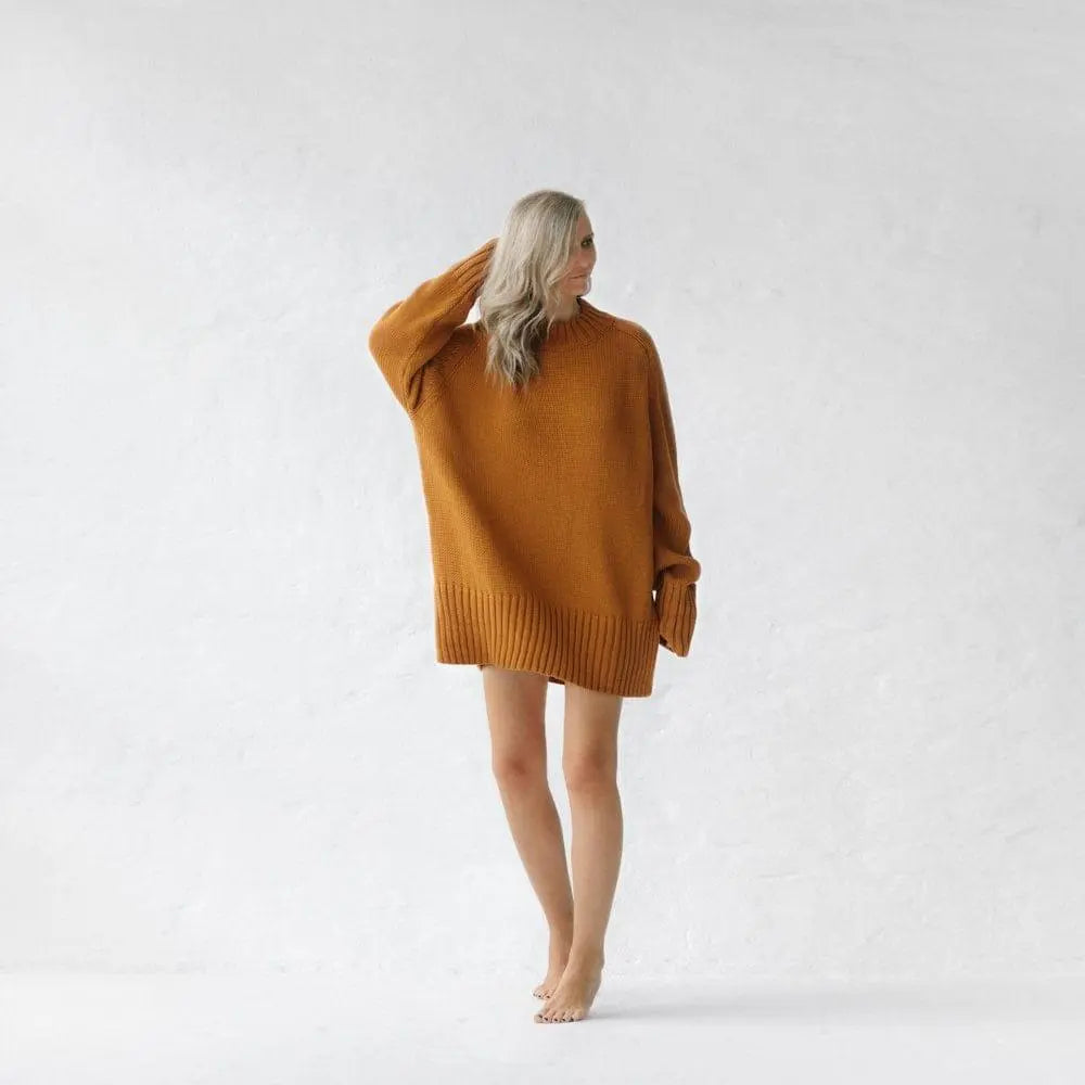 Mustard recycled cotton crew neck sweater by Seaside Tones Seaside Tones