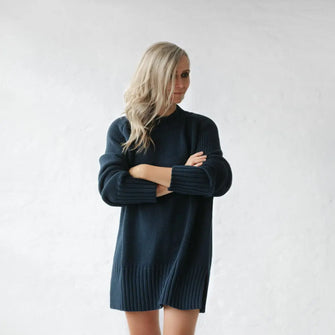 Navy recycled cotton crew neck sweater by Seaside Tones Seaside Tones