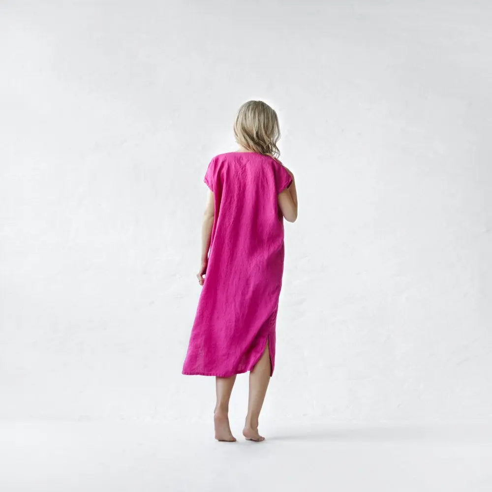 Neon Pink Linen V neck dress by Seaside Tones Seaside Tones
