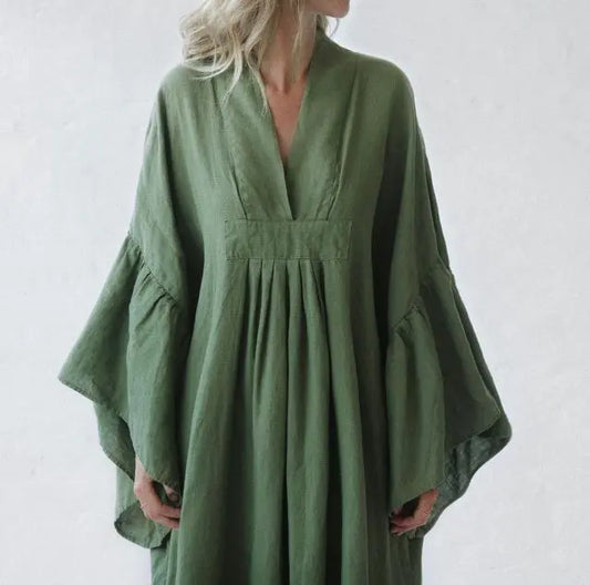 Sea Khaki, Blue, Black & Pink Neon Linen Dress by Seaside Tones Seaside Tones