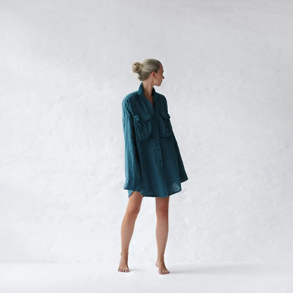 Blue linen shirt supersize with pockets by Seaside Tones Seaside Tones