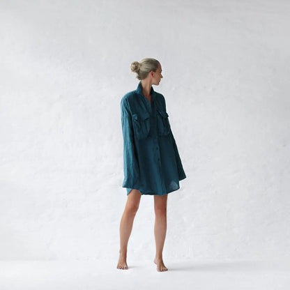 Blue linen shirt supersize with pockets by Seaside Tones Seaside Tones