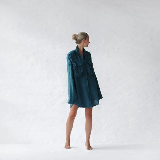 Blue linen shirt supersize with pockets by Seaside Tones Seaside Tones