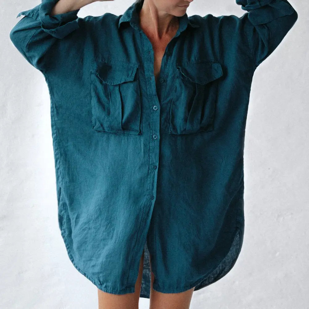 Blue linen shirt supersize with pockets by Seaside Tones Seaside Tones
