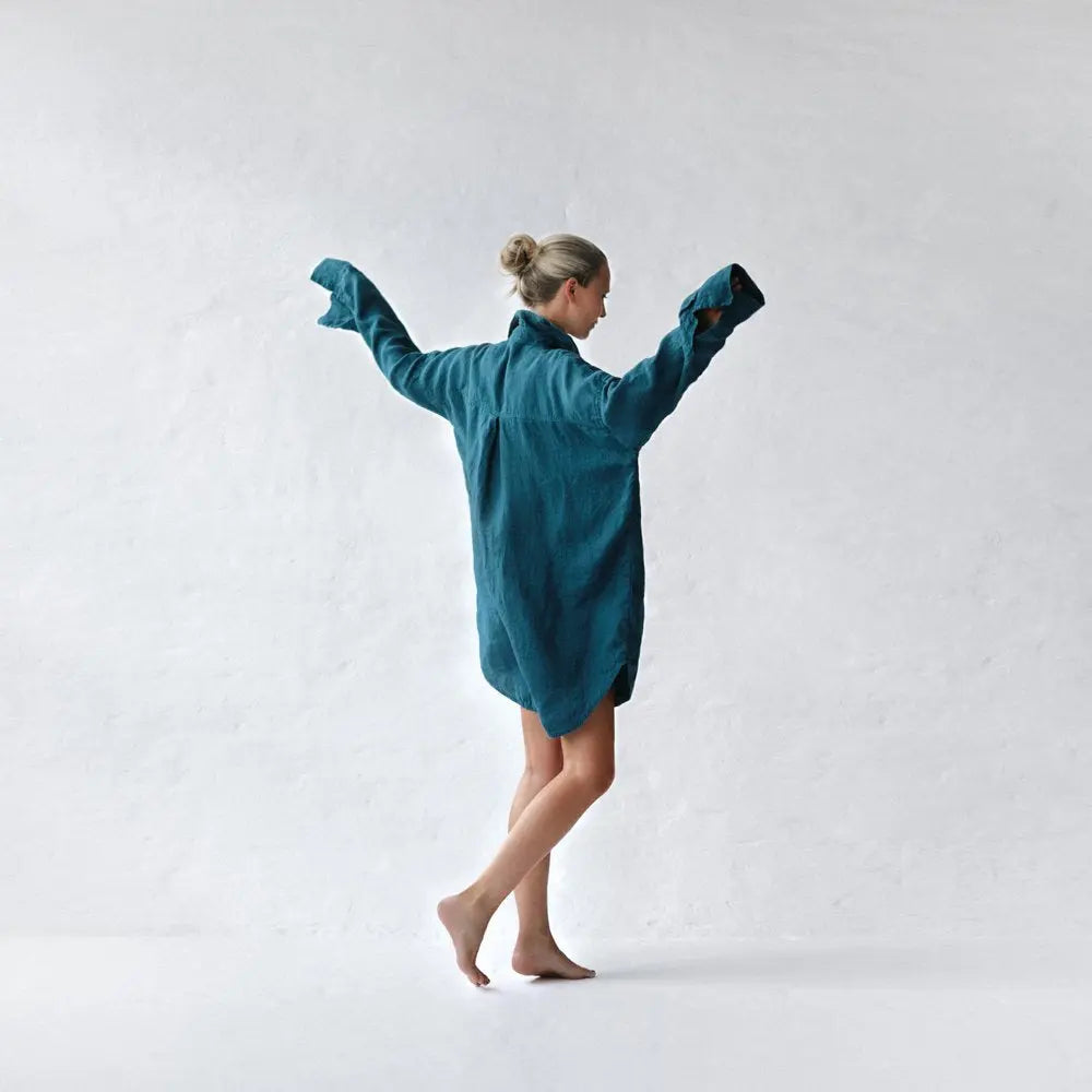 Blue linen shirt supersize with pockets by Seaside Tones Seaside Tones