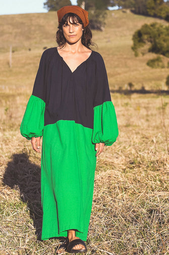 The Lisbon Dress NAVY/GREEN by Milk & Thistle No Nasties