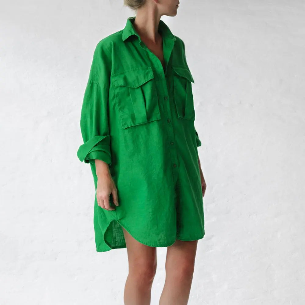 Green linen shirt supersize with pockets by Seaside Tones Seaside Tones