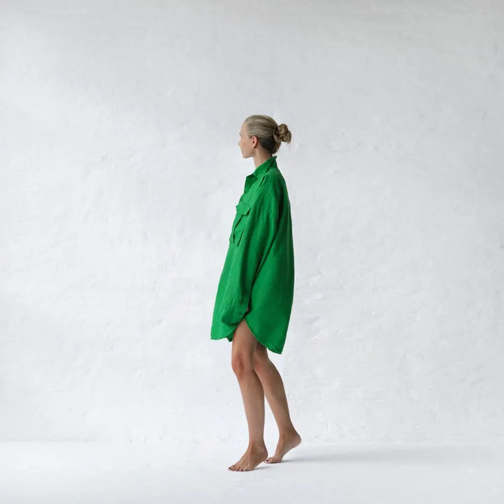 Green linen shirt supersize with pockets by Seaside Tones Seaside Tones
