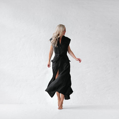 Linen dress kiodo black by Seaside Tones Seaside Tones