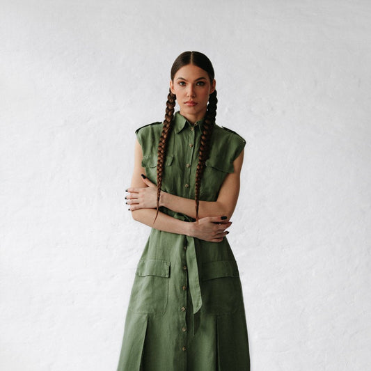 Linen dress kiodo olive by Seaside Tones Seaside Tones