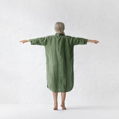 Linen shirt-dress olive by Seaside Tones Seaside Tones