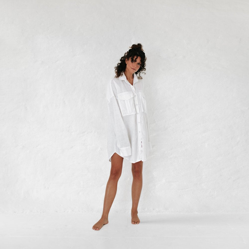 Linen supersize shirt in white by Seaside Tones Seaside Tones