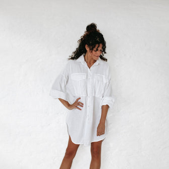 Linen supersize shirt in white by Seaside Tones Seaside Tones