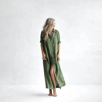 Maxi Olive Linen Shirt-Dress by Seaside Tones Seaside Tones