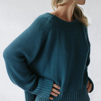 Recycled cotton boatneck sweater in blue by Seaside Tones Seaside Tones