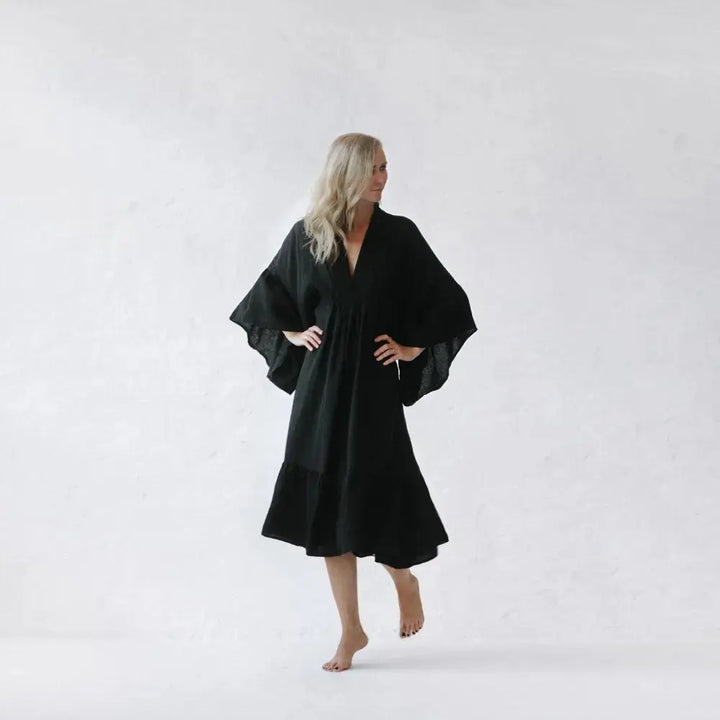 knee length dresses for ladies Sydney Linen Maxi Dress Navy / L main image 1