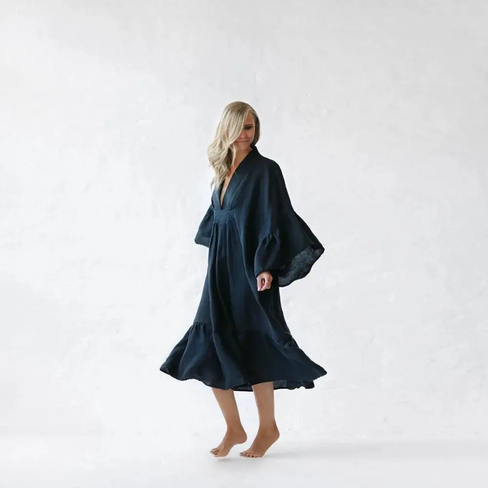 Sea Khaki, Blue, Black & Pink Neon Linen Dress by Seaside Tones Seaside Tones