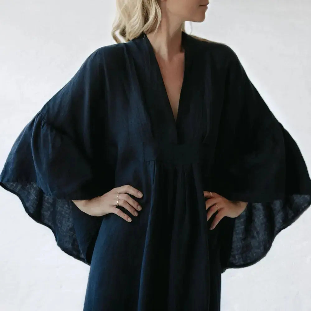 Sea Khaki, Blue, Black & Pink Neon Linen Dress by Seaside Tones Seaside Tones