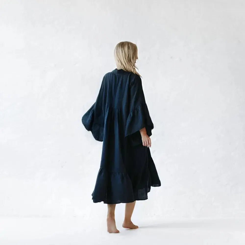 Sea Khaki, Blue, Black & Pink Neon Linen Dress by Seaside Tones Seaside Tones