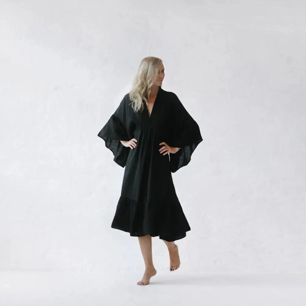 Sea Khaki, Blue, Black & Pink Neon Linen Dress by Seaside Tones Seaside Tones