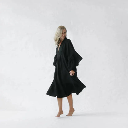 Sea Khaki, Blue, Black & Pink Neon Linen Dress by Seaside Tones Seaside Tones