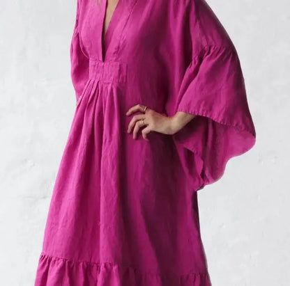 Sea Khaki, Blue, Black & Pink Neon Linen Dress by Seaside Tones Seaside Tones