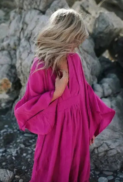 Sea Khaki, Blue, Black & Pink Neon Linen Dress by Seaside Tones Seaside Tones