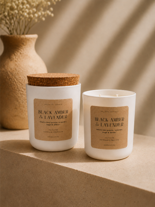 Black amber & lavender vegan soy candle