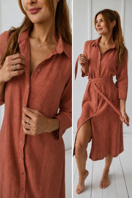 100% Linen Collar Shirt- Dress