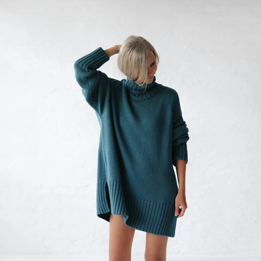 100% recycled cotton turtleneck sweater blue