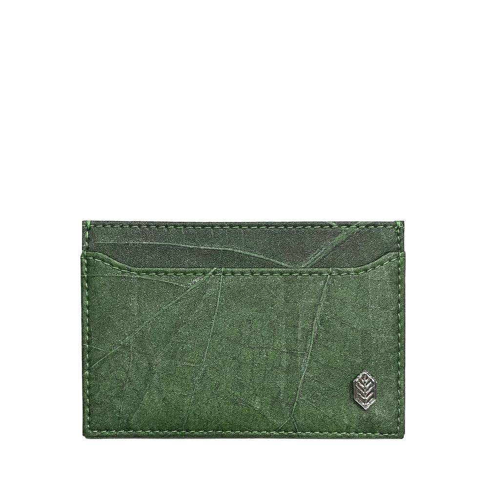 Classic Green Vegan Leaf leather card holder
