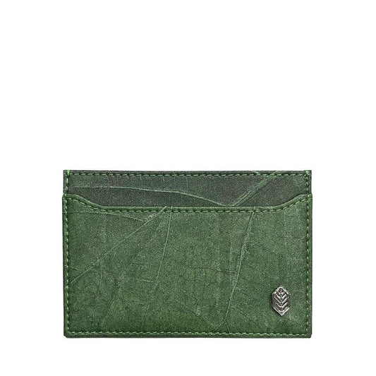 Classic Green Vegan Leaf leather card holder