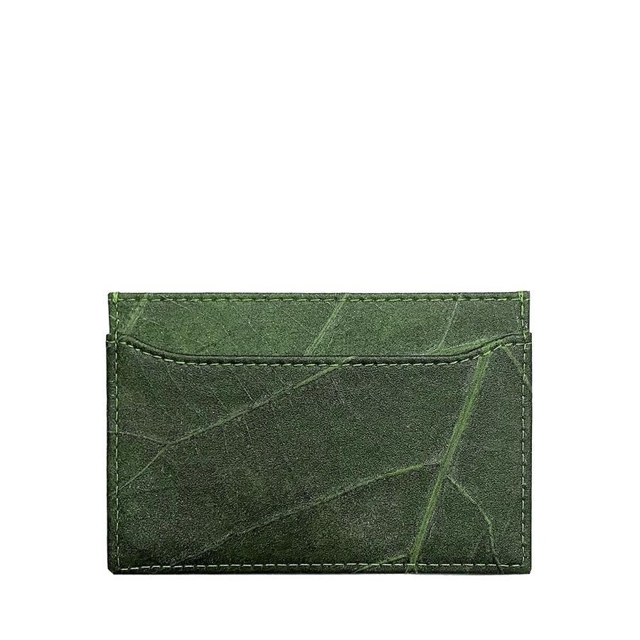 Classic Green Vegan Leaf leather card holder