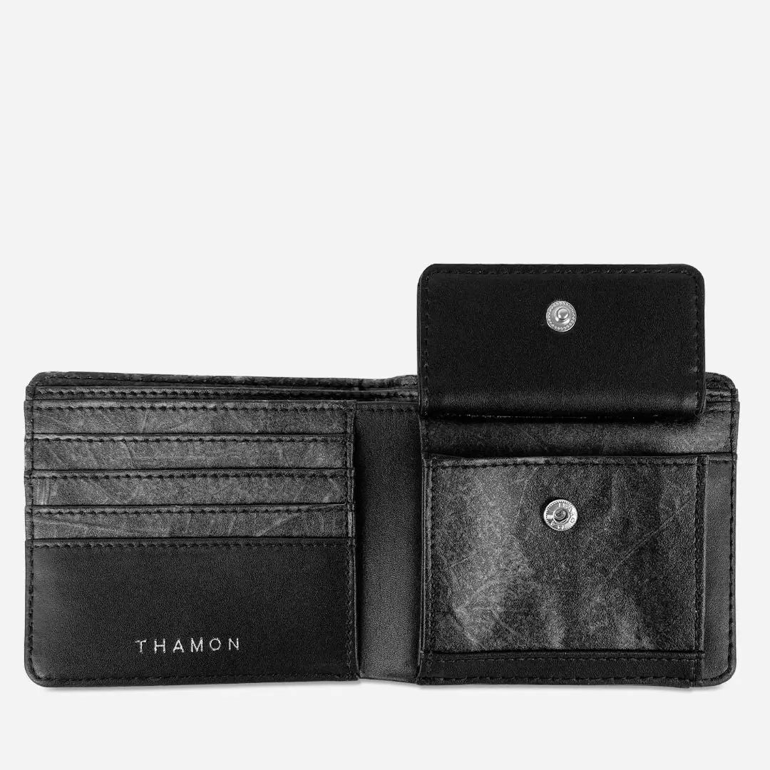 Black Vegan Leaf Leather Coin Wallet Thamon