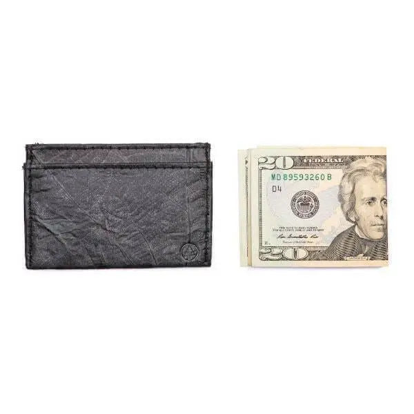 Black vegan card holder made of leaves by Tree Tribe Tree Tribe