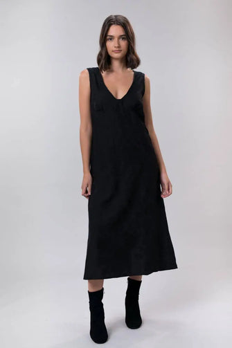 Bonnie Long Linen Dress In Black Rose by Wilga Clothing Wilga Clothing
