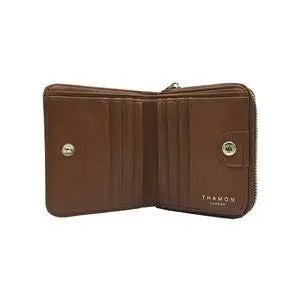 Brown vegan Leaf Compact Zip Wallet Thamon