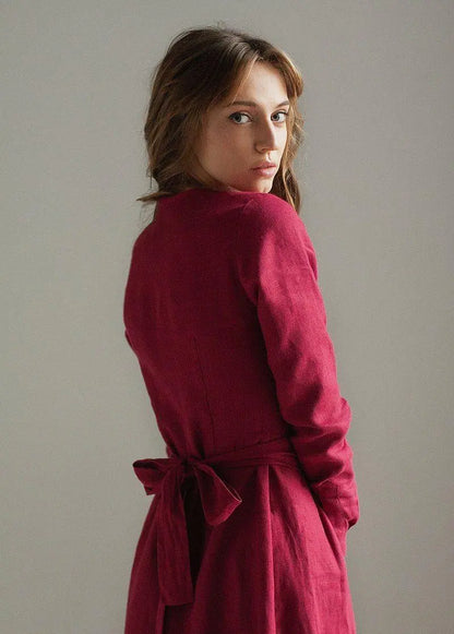 Burgundy Maxi Linen Dress Janet Nich