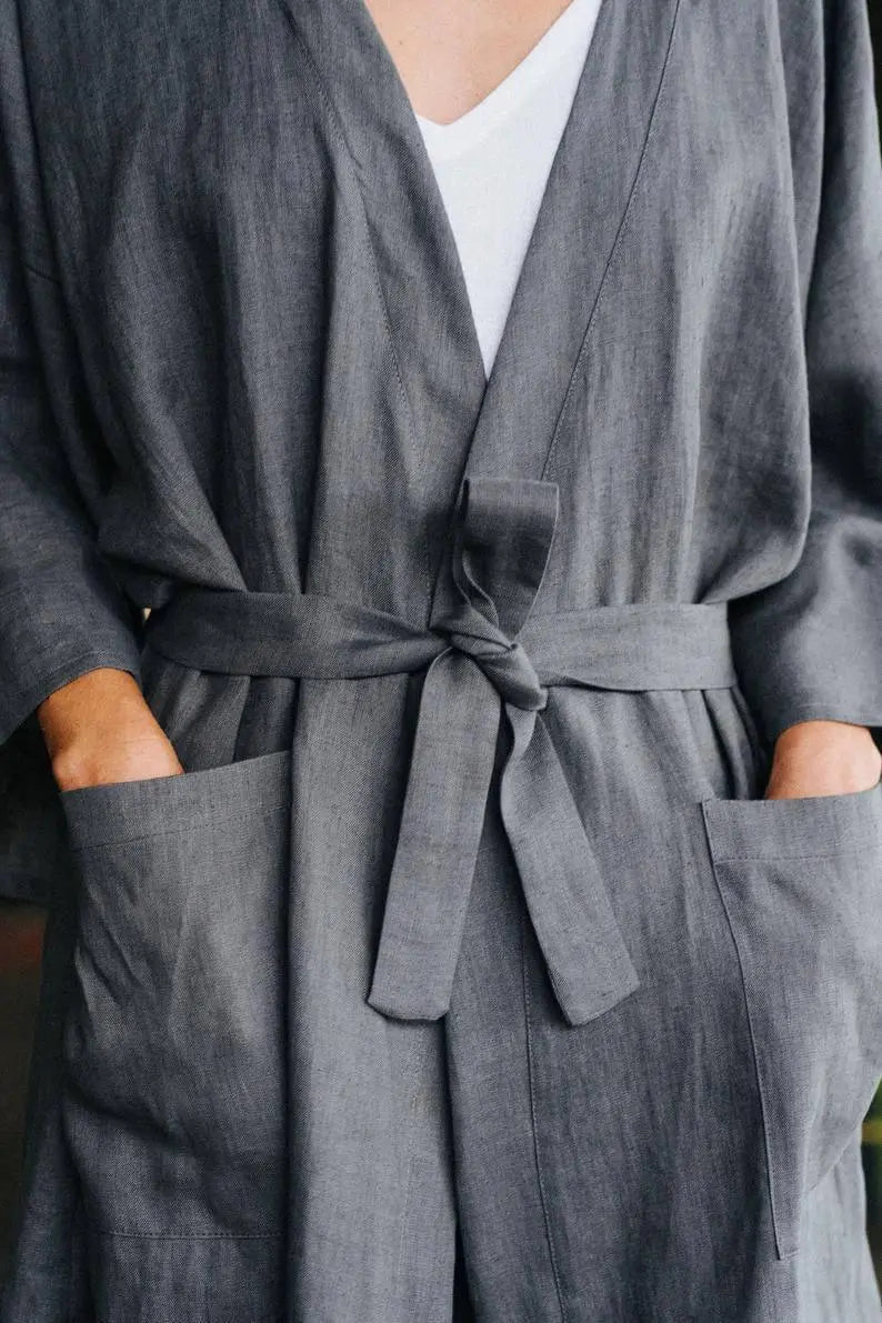 Doha Grey Kimono linen jacket Mantaikotai